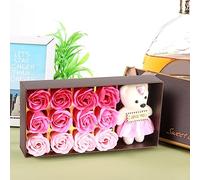 Tnfeeon Set de Regalo de Oso de Peluche y Flor de Roja, Oso Suave con Embalaje Elegante para el Día de San Valentín, Día de la Madre, Aniversario (degradado rosa)