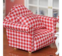 Tnfeeon Sofá de Casa de Muñecas 1:12, Marco de Madera, Tapicería de Tela, sofá Individual en Miniatura con Almohada, Diseño Realista para Sala de Estar, Decoración de Dormitorio, Fácil de (Rojo)