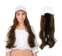 Tnfeeon Sombrero de Béisbol Blanco Peluca de Pelo Largo y Rizado para Mujer Extensión de 24 Pulgadas Elegantemente Adjunta para Conciertos Fiestas Salidas Diarias Cómodo Ajuste de Alambre de Alta