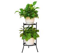Tnfeeon Soporte para Plantas de 2 Niveles, Estante para Macetas para Interiores y Exteriores de Hierro Resistente, Diseño Que Ahorra Espacio para Esquinas y Jardines con Soporte Resistente, 50x24cm