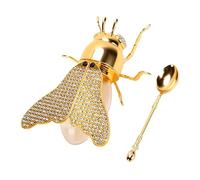 Tnfeeon Tarro de Miel en Forma de Abeja con Cuchara, Recipiente de Vidrio para Miel, Dispensador de Tapa Hermética Decorativa con Alas para Cocina, Fiesta Navideña, 3,1x4,2x6,2 Pulgadas (Estilo de