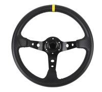 Tnfeeon Volante Deportivo Universal de Competición, Volante de Dirección de 14 Pulgadas con Aspecto de Fibra de Carbono, PVC y Aluminio, con Botón de Claxon, Tornillos de Montaje y (YELLOW)