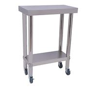 TNGBXR KüChe Mesa de trabajo de acero inoxidable, mesa de trabajo con 4 ruedas, para restaurantes y buffets, capacidad de carga de 300 kg, acero inoxidable 201, 60 × 45 × 85 cm