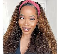 TNIC Headband Wig Human Hair Curly Human Hair Headband Wigs for Black Women None Lace Front Machine Made Human Hair Wig 150% Density 4/27 Highlight Wig (18 Inch)