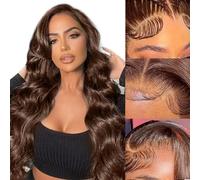 TNICE Body Wave Wigs human hair Curly Wig 13x4 Lace 26 inch Chocolate Brown