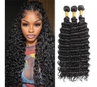 TNICE Deep Wave Human Hair 3 Bundles 18 20 22 Inch 100% Unprocessed Brazilian Virgin Curly Hair Weave Extensions for Women Natural Black Color