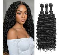 TNICE Deep Wave Human Hair Bundle Brazilian Virgin Curly Hair 16 18 20 Inch | Deep Wave Human Hair Bundles 3Bundles 100% Unprocessed Brazilian Virgin Wet and Wavy Weave Extensions for Women Natural Black