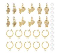 TNKBREEZE Dijes de circonita cúbica brillantes dorados con aretes de clip y almohadillas de silicona para hacer joyas y aretes