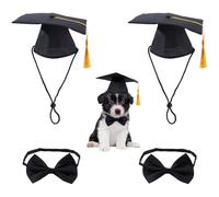 TNKBREEZE Mini Gorros de Graduación con Borlas Amarillas Mascotas Gorro de Graduación y Pajarita Poliéster Ajustable Perro Gato Mortarboard Para Cachorro Gatito Foto Ceremonia Fiesta Disfraz Negro
