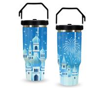 TNKBREEZE Vaso grande de 40 oz con asa y paja, taza de viaje de acero inoxidable con tapa a prueba de fugas para viajeros, gimnasio y aventuras al aire libre, diseño de candado azul
