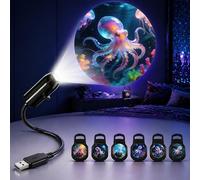 TnLnYn Proyector de pulpo, luz nocturna, mini proyector USB 2 en 1, proyector LED giratorio de 360 grados, adecuado para accesorios de decoración de techo de coche o habitación, regalo de pulpo para