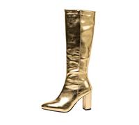 TNMIUH Botas Altas de Mujer Color Dorado y Plateado Metalizado, Botas de Tacón Ancho y Punta Fina, Botas de Gogo Brillantes para Fiesta Disco y Carnaval,Oro,43 EU