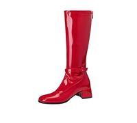 TNMIUH Botas Altas Mujer Charol Efecto Tacón Ancho Medio Botas hasta la Rodilla Mujer Punta Cuadrada Cremallera Gogo Retro Botas de Fiesta - Negro Blanco Rojo Rosa,Rojo,41 EU