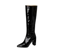 TNMIUH Botas Altas Rodilla Mujer Elegantes, Botas Sexy de Tacón Ancho y Punta Afilada, Estilo Retro Años 60 70 Go Go Boots, Piel Sintética para Fiesta y Eventos,Negro,40 EU