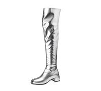 TNMIUH Botas Altas sobre la Rodilla para Mujer, Metalizado Plateado y Dorado, 4.5cm Tacón Grueso, Puntera Puntiaguda, Estilo Brillante, Fiesta de Moda, Desfile, Discoteca,Plata,38 EU