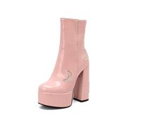 TNMIUH Botas con Plataforma para Mujer, Botines con Tacón Alto 14cm, Botas Media Caña con Diseño de Luna Brillante de Charol, Zapatos de Fiesta Blanco, Negro, Rosa,Rosado,38.5 EU