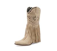 TNMIUH Botas Cowboy con Flecos para Mujer Color Azul Estilo Western Cuña Oculta Gamuza Bohemio Festival con Tachuelas,Beige,41 EU
