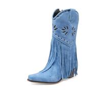 TNMIUH Botas Cowboy con Flecos para Mujer Color Azul Estilo Western Cuña Oculta Gamuza Bohemio Festival con Tachuelas,Azul,41 EU