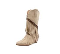 TNMIUH Botas Cowboy con Flecos para Mujer Estilo Western Botines con Flecos Cuña Oculta Gamuza Bohemio Festival,Beige,37.5 EU