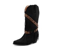 TNMIUH Botas Cowboy con Flecos para Mujer Estilo Western Botines con Flecos Cuña Oculta Gamuza Bohemio Festival,Negro,41 EU