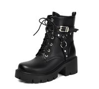 TNMIUH Botas Góticas con Plataforma Mujer Botines con Anillo O y Tacón