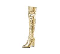 TNMIUH Botas Mosqueteras de Mujer Metalizadas Oro y Plata, Botas por Encima de la Rodilla con Tacón Bloque y Punta Fina, Botas de Fiesta Sexy para Disco Pasarela,Oro,41 EU