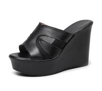 TNMIUH Sandalias de Cuña para Mujer, Plataform, Diseño Mule con Malla, Estilo Casual Verano Cuero Sandalias, Negro y Blanco,Black 11.5cm,40 EU