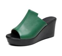 TNMIUH Sandalias de Plataforma con Cuña Alta, Punta Abierta, Mujer Sin Cordones Cuero Mules,Verano Sandalias,Negro y Verde,Green 8cm,34 EU