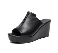 TNMIUH Sandalias de Plataforma con Cuña Alta, Punta Abierta, Mujer Sin Cordones Cuero Mules,Verano Sandalias,Negro y Verde,Black 8cm,42 EU
