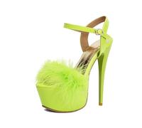 TNMIUH Sandalias de Tacón Alto con Plataforma y Plumas para Mujer, Stilettos Sexys de 16CM de Charol, Zapatos de Fiesta Punta Abierta para Discoteca, Pole Dance,Verde,40 EU
