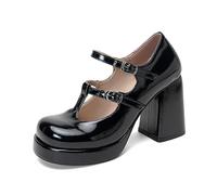 TNMIUH Scarpe Mary Jane da Donna con Plateau e Tacco Largo in Vernice Décolleté con Doppio Cinturino Scarpe con Tacco Alto a Blocco 9cm,Negro,41 EU