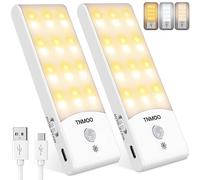 TNMOO Luz Armario Sensor Movimiento, [2 PCs con 48LED] Luz Nocturna Recargable, Luces LED con Sensor Movimiento con 3 Modoes, 15%-100% Brillo, Luces para Armario, Cocina, Escaleras, Pasillo, Garaje