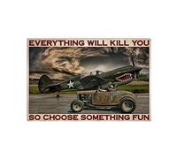TNND Cartel de metal para decoración de pared de Hot Rod And Airplane Choose Something Fun Horizontal, 20,3 x 30,5 cm
