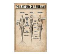 TNND La anatomía de una sirena, amor, diccionario de sirena, ideas de regalo para amantes de la sirena, signo de metal, decoración de baño, mural vintage 20 x 30 cm