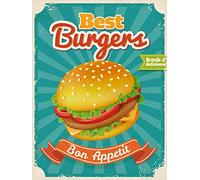 TNND Retro Hamburguesas Metal Sign Fast Food Diner Art Placa de lata Vintage Cafe Bar Pub Tin Sign 20 x 30 cm