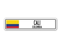 TNND - Señal de Calle de Nueva Cali Colombia con Bandera de Colombia para Ciudad, Campo, Calle de Pared, 4 x 16 Pulgadas