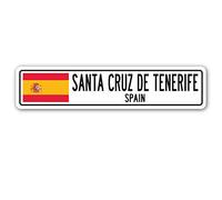 TNND Señal de calle de Santa Cruz de Tenerife España con bandera de España y país de la ciudad de Ro de 10 x 40 cm