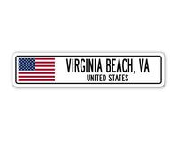 TNND Señal de Calle New Virginia Beach Va Estados Unidos, Bandera Estadounidense de Ciudad, Countr Street Sign de 4 x 16 Pulgadas