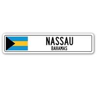 TNND Señal decorativa divertida de Nassau, Bahamas, bandera de Bahamas, ciudad, campo, calle de pared, 4 x 16 pulgadas