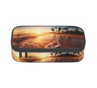Tnnutp Dusk Tropical Beach Palm - Estuche de lápices grande para lápices - Estética - Cremallera - Gran capacidad, Negro , talla única, Art Deco