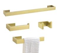 TNOMS Juego de 4 piezas de toallero dorado cepillado de acero inoxidable montado en la pared, toallero + soporte para toallas + gancho para toalla + soporte para papel higiénico, 23.6 pulgadas