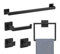 TNOMS Juego de 5 Accesorios de baño de Acero Inoxidable, 23.6 Pulgadas, Color Negro
