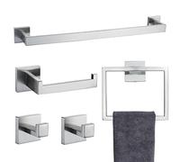 TNOMS Juego de 5 Accesorios de baño para Barra de Toallas cepillada, Montaje en Pared, Acero Inoxidable, 60 cm.