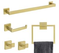 TNOMS Juego de accesorios de baño de 5 piezas, accesorios dorados de acero inoxidable, montados en la pared, 50 cm