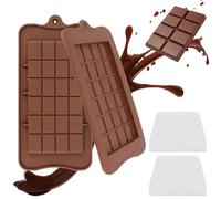 TNOMSNO 2PCS Molde Chocolate, Molde Turron Moldes para Barra de Chocolate Profundos de Silicona y 2 Rascadores, Molde de Chocolate Profundo para Bombones, Pralinés