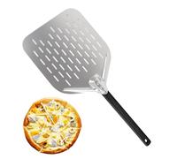 TNOMSNO Pala para Pizza, 12 Pulgadas Profesional, Aluminio, 40x30cm, Superficie Grande, Perforada, Asa Desmontable, Plateada