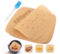 TNOMSNO Papel Freidora Aire, 100 Piezas, 23 * 23 cm, Papel de Pergamino Perforado y Sin BPA Papel para Freidora de Aire, Papel Air Fryer Cuadrado para Freidoras de Aire, Microondas y Vaporeras