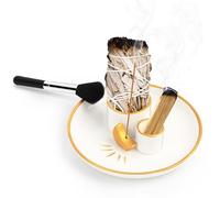 TNOMSNO Porta-Inciensos 4 En 1, Soporte para Palo Santo Soporte de Incienso de Cerámica con Cenicero Quemador de Incienso Quemador de Madera Ahumada Soportes para Yoga Meditación