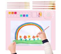TNOMSNO Tapete de Pintura de Silicona, Tapete de Silicona para Pintura con 10 Pinceles, Tapete de Silicona para Pintura con Tazas Limpias, Estera Antiadherente Resistente para Manualidades, Acuarela