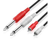 TNP Cable de audio de 6.35 mm a doble RCA, Conector Jack macho de 6.35 mm a 2 RCA, Conector chapadao en oro para audio estéreo, cine en casa (15 pies / 5 M)